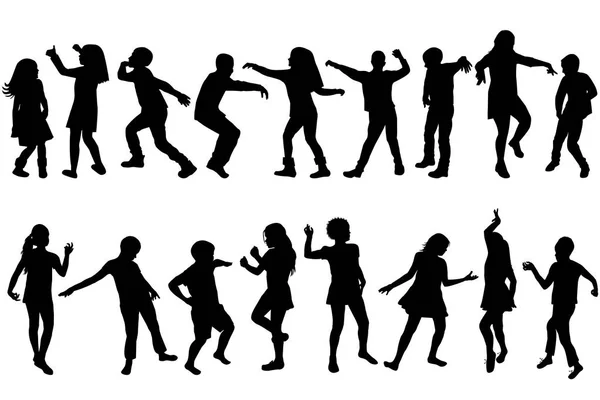 Çocukların dans siluetleri — Stok Vektör