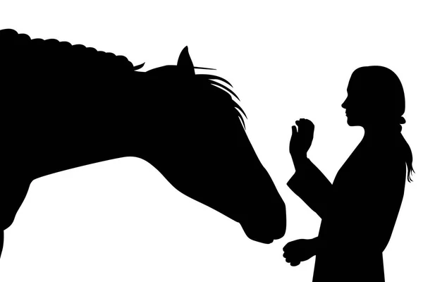 Sillhouette de menina com cavalo — Vetor de Stock