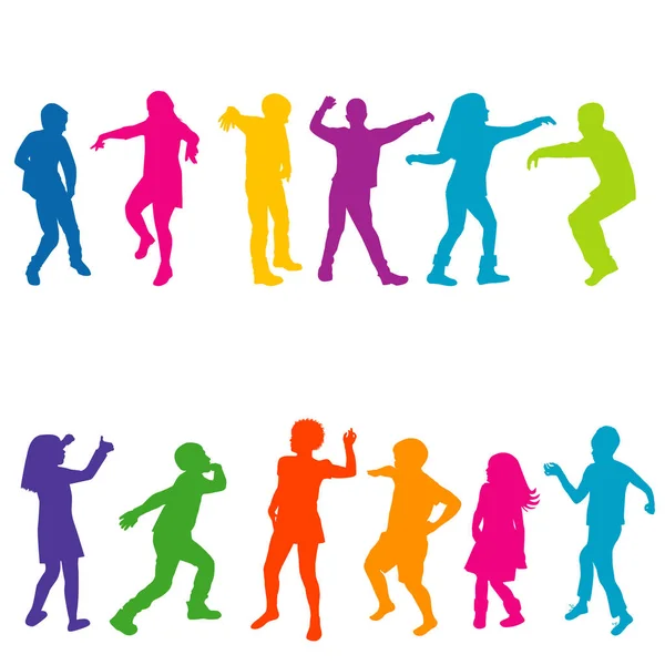 Kleurrijke silhouetten van kinderen dansen — Stockvector