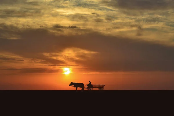 日没時のワゴンシルエット — ストック写真