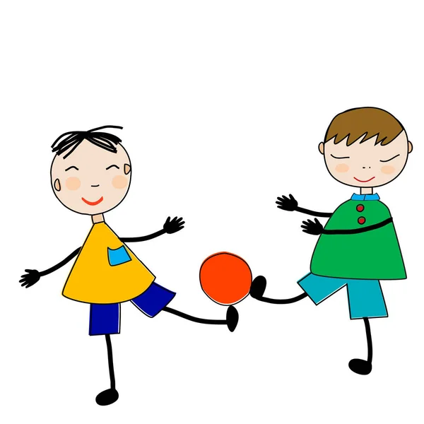 Doodle chicos jugando con una pelota — Vector de stock