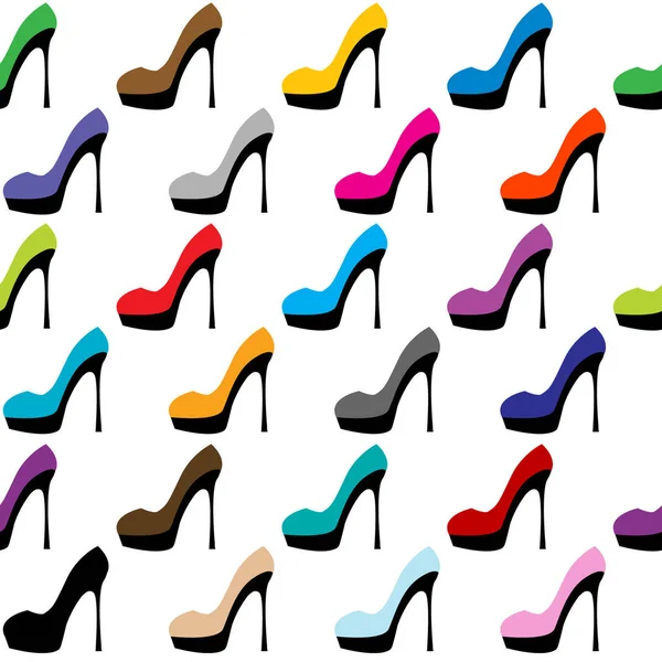 Colorful shoes with high heels seamless background — Stock Vector