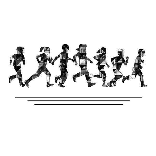 Grupo de niños y niñas corriendo siluetas — Vector de stock