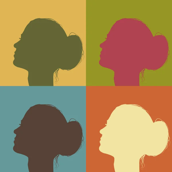 Vintage geometrical poster with profiles of women — Stock Vector