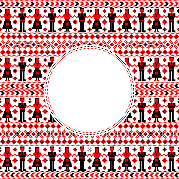 Традиционные мотивы с танцорами и круглая рамка с местом для танцев
