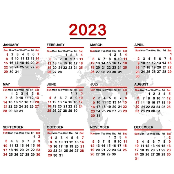 2023年世界地图日历 — 图库矢量图片