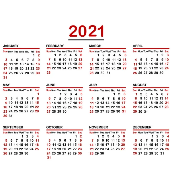 Minimalist calendar of year 2021 — Stock Vector