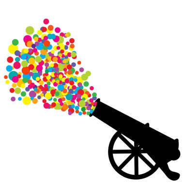 Abstract illustration with cannon silhouette and colored bubbles clipart