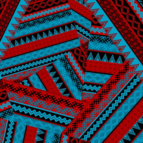 Patrón de patchwork sin costuras creativo con geometrica azul y roja — Archivo Imágenes Vectoriales