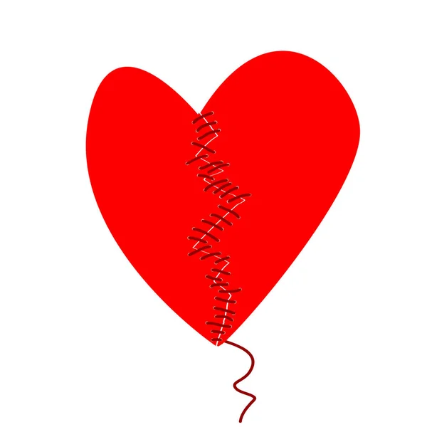 Memperbaiki konsep patah hati dengan dua bagian hati yang dijahit - Stok Vektor