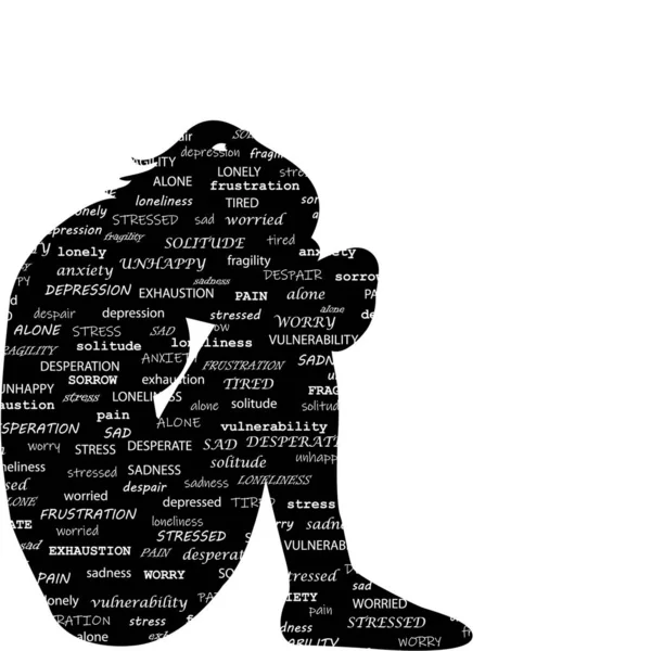 Triste silhouette femme avec motif typographique — Image vectorielle