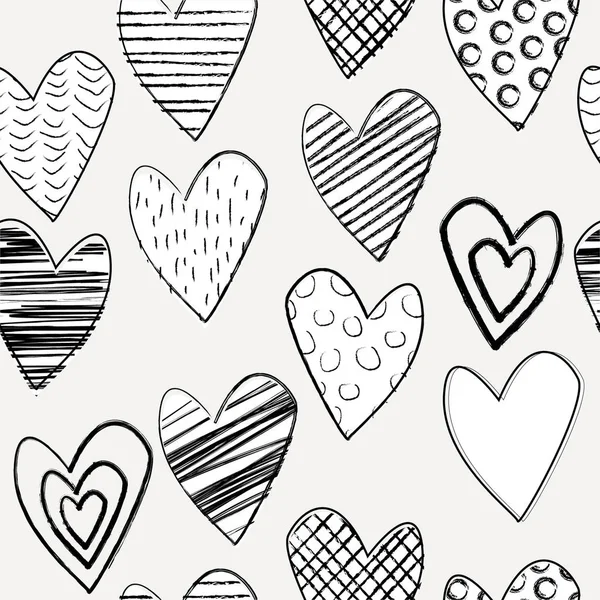 Seamless pattern with doodle hearts — Stock Vector