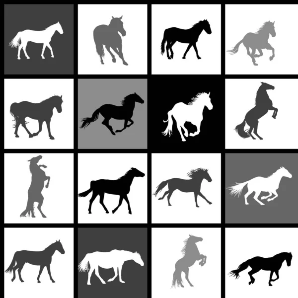Conjunto de 16 cavalos fundo. Cada cavalo é agrupado em ba separado —  Vetores de Stock