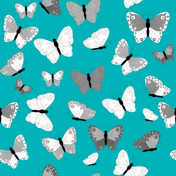 Mariposas Blancas Negras Sobre Fondo Verde — Vector de stock