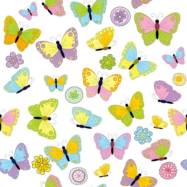 Bunte Nahtlose Hintergrund Mit Schmetterlingen — Stockvektor