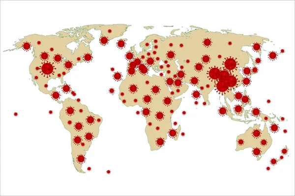 经证实的卡洛纳维鲁斯 Covid 型世界地图病例 — 图库矢量图片