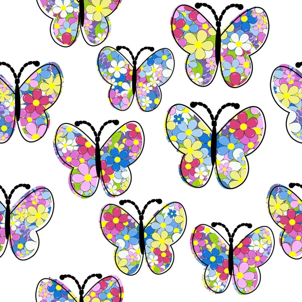 Modello Floreale Farfalla Modello Senza Soluzione Continuità — Vettoriale Stock