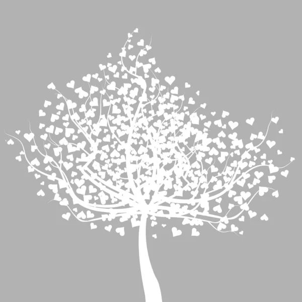 心形叶子的抽象白树 浪漫的贺卡 — 图库矢量图片