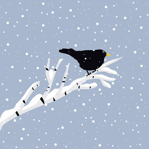 Blackbird Στο Κλαδί Χειμώνα — Διανυσματικό Αρχείο