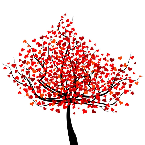 Happy Valentine Day Tree Red Heart Shape Leaves — Stock Vector