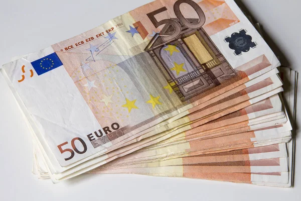 Detail o 50 Euro bankovek. — Stock fotografie