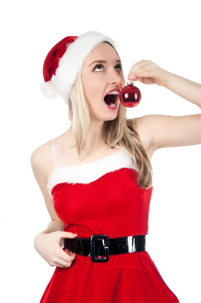 Chica rubia en traje de Navidad — Foto de Stock