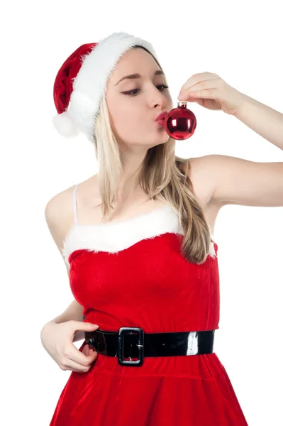 Chica rubia en traje de Navidad — Foto de Stock