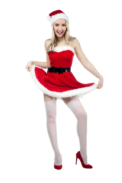 Chica rubia en traje de Navidad — Foto de Stock