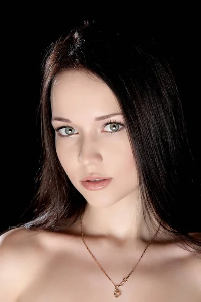 Beautiful Sexy Brunette Girl Posing Black Background — Stock Photo, Image