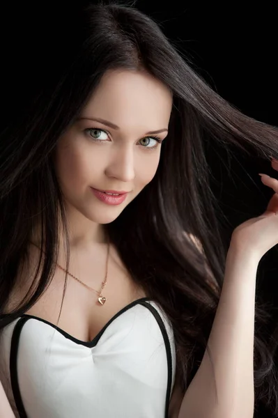 Beautiful Sexy Brunette Girl Posing Black Background — Stock Photo, Image