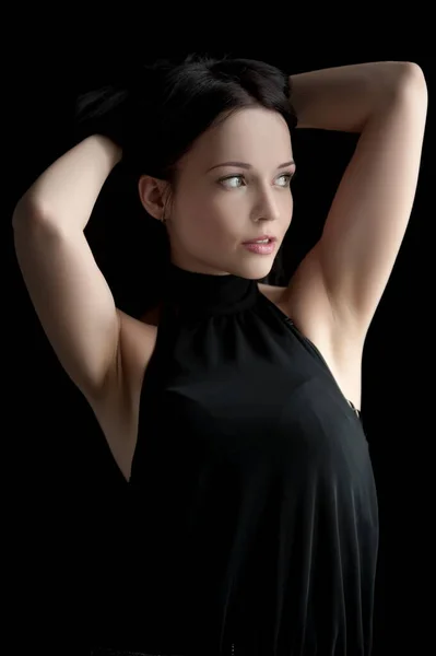 美しいですセクシーブルネット女の子ポルノの黒の背景 — ストック写真