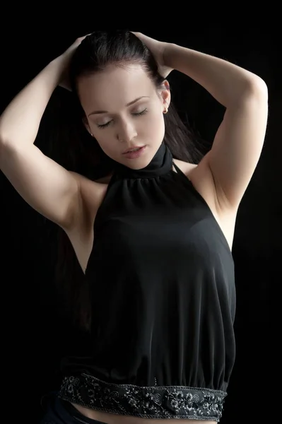 Красива Сексуальна Брюнетка Дівчина Позує Чорному Тлі — стокове фото