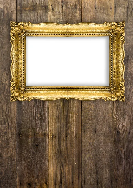 Old Gold Picture Frame on wooden background