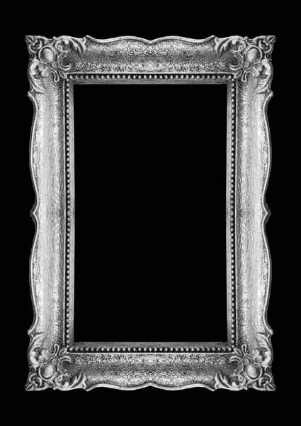 Old Silver Picture Frame on black background