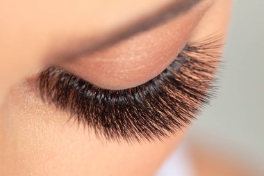 Güzel Uzun Kırbaçlar. Kirpik Uzantısı Tedavisi. Yapay Kirpikli Kadın Gözleri.