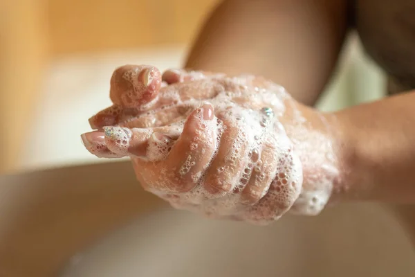 Prévention Grippe Nettoyer Les Mains Avec Savon Contre Infection Par — Photo