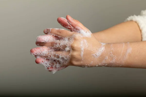 Prévention Grippe Laver Les Mains Avec Savon Contre Infection Infulence — Photo