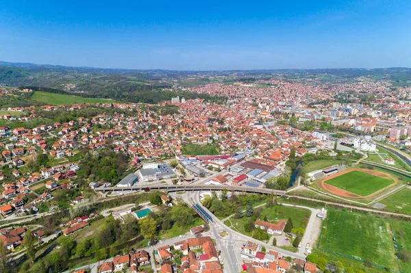 Valjevo Vista Aérea Panorámica Ciudad Serbia Centro Administrativo Del Distrito — Foto de Stock