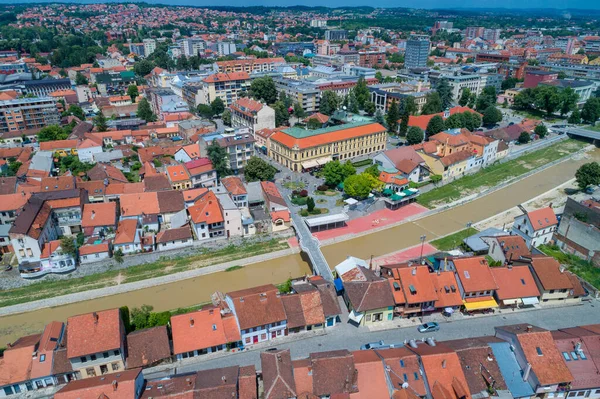 Valjevo Drohnenaufnahme Der Stadt Serbien Verwaltungszentrum Des Bezirks Kolubara Westserbien — Stockfoto