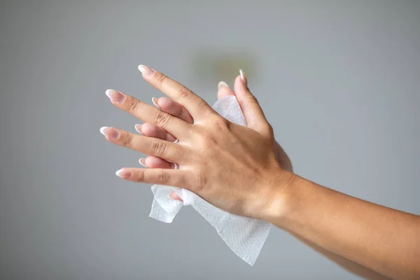 Corona Vírus Mão Higiene Coronavírus Espalhando Proteção Mulher Limpeza Mãos — Fotografia de Stock