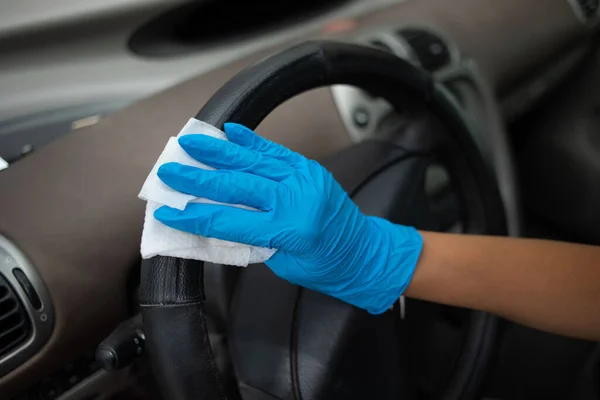 Rengöringsbil Enterier Med Antibakteriella Våtservetter — Stockfoto