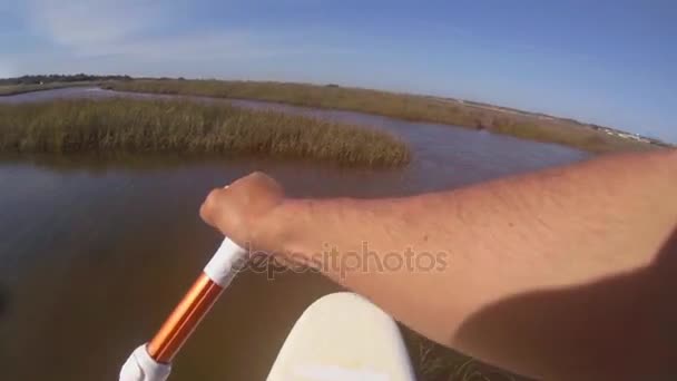 Dada POV dari berdiri paddleboarding — Stok Video