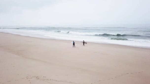 Junges Paar freundlicher Surfer im Neoprenanzug — Stockvideo