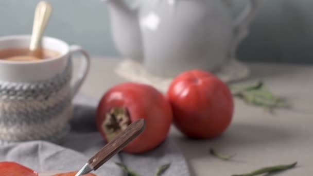 Trabzon Hurması Meyve Vintage Tarzı Rustik Tablo — Stok video