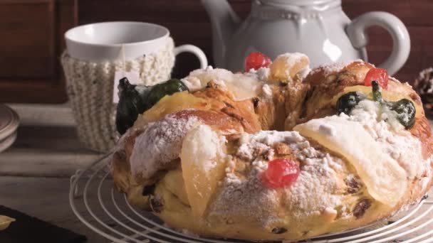 Bolo Rei Pastel Rey Hecho Para Navidad Carnavale Mardi Gras — Vídeo de stock