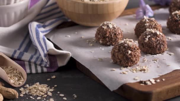 Bolas Energia Fresca Caseiro Com Chocolate — Vídeo de Stock