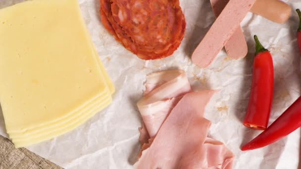 Ingredienti Preparazioni Snack Tradizionali Portoghesi Francesinha Sandwich Pane Formaggio Maiale — Video Stock