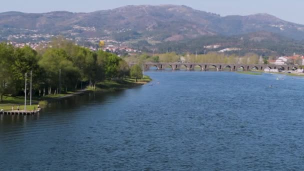 Ponte Lima Portugal Circa Abril 2018 Ponte Romana Que Atravessa — Vídeo de Stock