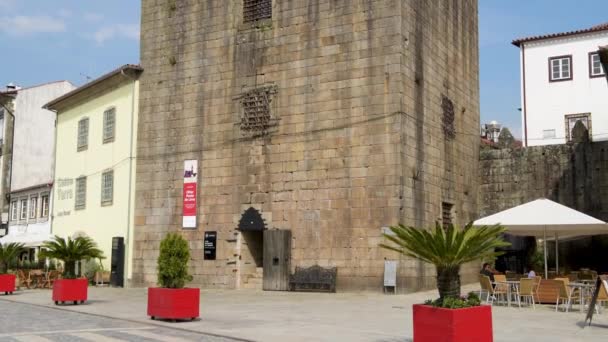 Ponte Lima Portugal April 2018 Blick Auf Den Mittelalterlichen Turm — Stockvideo