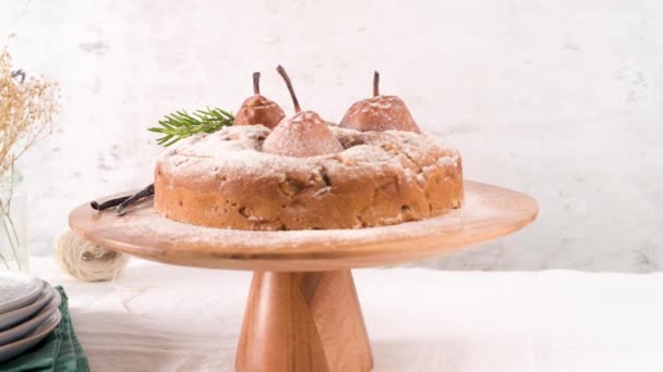 Delicious Cake Pear Ginger Cinnamon Dark Kitchen Counter — ストック動画